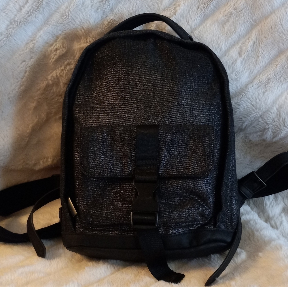 Kendall + Kylie Black Sheen Unisex Backpack. Padded Straps. Preowned.